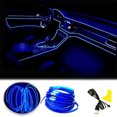 El Wire Bande Lumineuse pour intérieur de Voiture, 5 m de Fil néon USB 5 V avec Protection par fusible pour décoration intérieure de Voiture Automobile avec Bord de Couture de 6 mm (5 mètres, Blue)