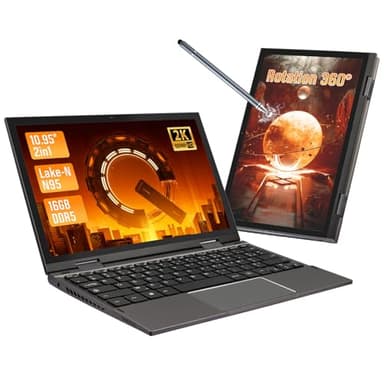 LONGEVINCE Mini Ordinateur Portable 2 en 1 de 10,95 Pouces, écran Tactile 2000 * 1200, Celeron N95 (jusqu'à 3,4 GHz), 16 Go de RAM DDR5, SSD 256 Go, USB*2, BT 5.0 (Gris,16G + 256G SSD)
