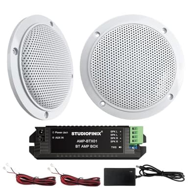 STUDIOFINIX Haut-parleurs de Plafond Bluetooth étanches de 10,2 cm pour Salle de Bain, Cuisine, Maison, extérieur, Camping-Car, Chariot de Golf, Bateau avec Montage encastré (Blanc)