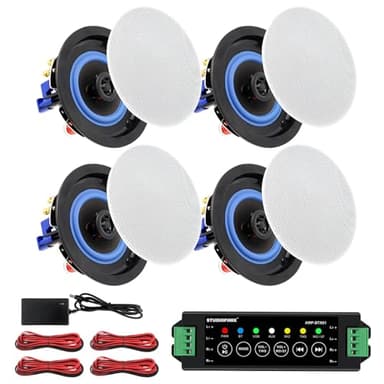 STUDIOFINIX Pack de enceintes plafond Bluetooth 2-voies de 4 pouces 320 watts pour système de home cinéma, salon, bureau, montage encastré (4 enceintes)