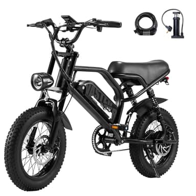 A13 Vélo Électrique pour Adolescents 16" 3,0 Fat Tire, 36V 13Ah Batterie Amovible, EBike avec 3 Modes de Conduite, Écran LCD Intelligent, Frein à Double Disque, Autonomie 30-60km