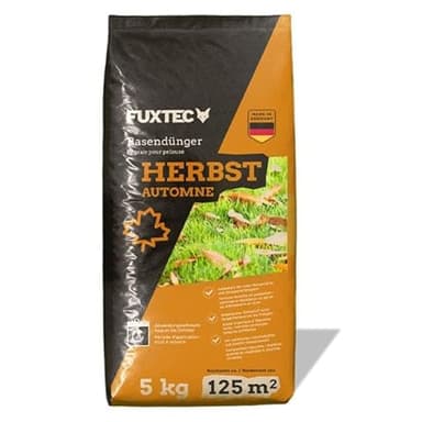 FUXTEC Engrais gazon automne FX-RDH5 – 5 kg pour jusqu’à 125 m² – Formule NPK 5+3+12 – Granulés solubles résistants au froid, gel et hiver – Fertilisation durable Made in Germany