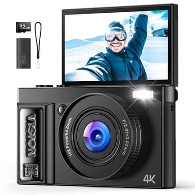 Appareil Photo Numérique 4K Digital: 64MP Appareils Numérique avec Écran Rabattable 180° - Camera pour Vlog avec Carte 32GB - pour Adolescents Débutants Adultes Enfant Noir YYZA9