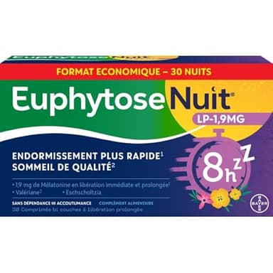 Euphytose Nuit LP 1,9 mg Mélatonine Comprimés à Libération Prolongée x 30