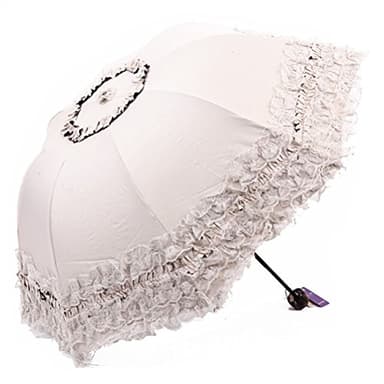 Maibar Parapluie Pliant Femme Anti-UV Dentelle Parapluies Ombrelle Parasol Umbrella Venteux Pluie en été (Blanc)