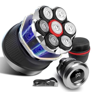 Rasoir Tete Chauve Homme,7D Flexible Tête de Rasage, Rasoir Électrique Humide/sec étanche IPX7 Étanche Tondeuse Crane Chauve Type-C Rasoir Crane Homme Chauve avec Écran LED (Noir)
