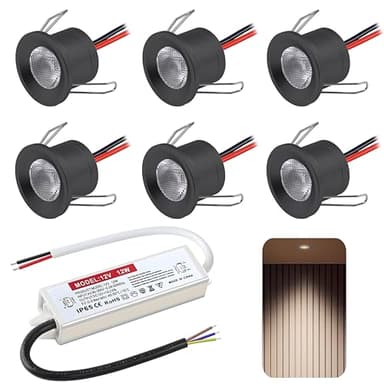 DYKUWEY Spot LED Encastrable 2W, 12V Spots Plafond,IP65 Spot Salle de Bain,mini spot Led Extra Plat 19mm,Trou Φ25-28mm spot encastrable pour Cuisine Salon Carport,Lot de 6 (Noir, Blanc Naturel 4000k)