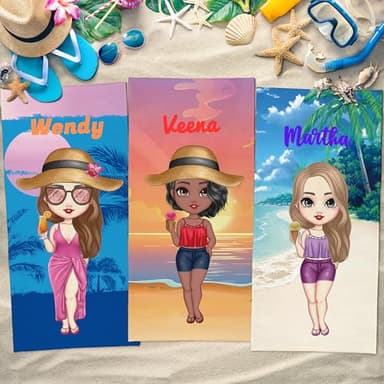 Uniqueta Serviette de plage personnalisée avec nom, serviette de bain de voyage pour bestie, cadeau pour meilleurs amis, 60 x 120 cm/75 x 150 cm/90 x 180 cm (femme)