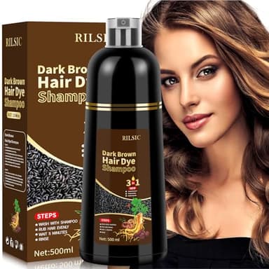 Shampoing Colorant, Shampooing Teinture Instantanée pour Cheveux, 500 ML Shampooing Colorant Naturelle Hair Dye Shampoo 3 en 1, Shampoing Cheveux Colorés, Hair Dye pour Hommes Femmes (Chatain foncé)