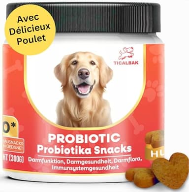 Probiotiques pour chiens - 120 collations - Amélioration de la digestion et du système immunitaire - Développement de la flore intestinale, santé digestive, ventre sensible, cire, nauséabonde et