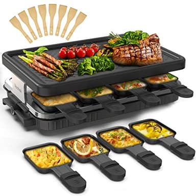 Appareil a Raclette - Appareil Raclette 8 Personnes machine a raclette Plaque De Fonte Antiadhésive Température réglable 1300 watts,Noir