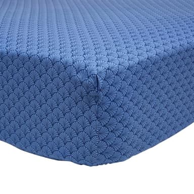 Drap Housse imprimé en Bambou, Camille, 140 x 190 cm, Origin, Bleu Marine