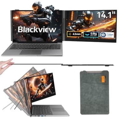 Blackview Double Ecran Pc Portable Ultra-Fin&Certifié TÜV SÜD,14" IPS FHD 1080P Moniteur pour Ordinateur Portable,Plug & Play sans Pilote, Écran pour PC Portable, Idéal pour Travail Itinérant