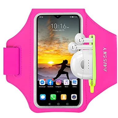 HAISSKY Brassard de Sport avec Poche Écouteur, Brassard Sport pour iPhone 17 Pro Max 16 Pro 15 14 Plus 13 12 11, Brassard Telephone Smartphone Running pour Jogging Cyclisme Randonnée