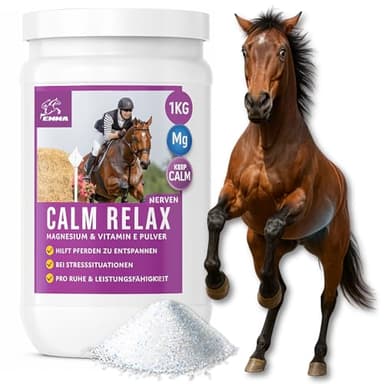Magnésium Cheval Poudre - Calm Horse Relax Anti-Stress pour Calmer l'agitation I L-tryptophane Vitamine E - Magnésium pour Chevaux à Haute Dose Contre l'anxiété & Stress sérénité Cheval nerveux 1Kg