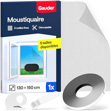 GAUDER Moustiquaire pour Fenêtre - Filet Anti-Insectes avec Bande Auto-Agrippante - Moustiquaire Adhésive pour Fenêtre - Auto-Adhésive et Sans Perçage (130 x 150 cm - Noir)