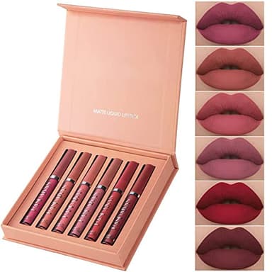 6 Couleurs Set Rouge à Lèvres Liquide Mat, mat rouge à lèvres nude ensemble velouté longue durée antiadhésif tasse, cadeau de rouge à lèvres (01)