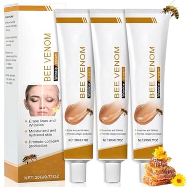 Toivize 3pcs Crème Anti-Rides au Venin d'Abeille, Bee Venom Crème Hydratante et Raffermissante Visage et Cou, Soin Anti-Âge pour Lisser Rides & Ridules, Convient à Tous Types de Peau, 20g par Tube
