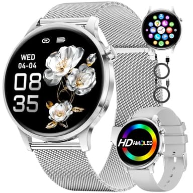 Montre Connectée Femme avec Appel Bluetooth, 1.32" HD AMOLED Smartwatch, Elégante Montre Femmes pour iOS Android, 110 Modes Sportifs Fitness Montre, Santé Au Féminin/Fréquence Cardiaque/Sommeil, IP68