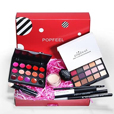 Holzsammlung 8Pcs Ensemble maquillage Kit tout-en-un démarrage maquillage avec fard paupières Brillant lèvres Pinceaux correcteur pour femmes Filles Beauté Cosmétique