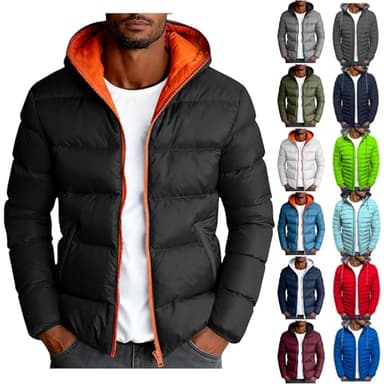 RLEHJN Doudoune Homme Hiver Chaud Manteau Homme Chaude Doudoune À Capuch Couleur Unie Veste Matelassée Zipper Basique Jacket Thermique Coupe-Vent Blouson Hiver Grande Taille XS-5XL