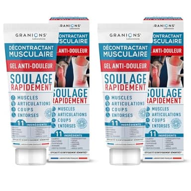 GRANIONS | Décontractant Musculaire Gel Anti-Douleur Lot de 2 | Soulage rapidement douleurs articulaires, musculaires et post-traumatiques | Effet Cryothérapie | 2x 100 ml