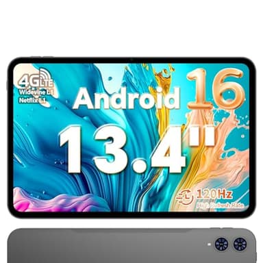 TECLAST T65 Tablette 13.4" Android 16, Écran 120Hz, Dual SIM 4G LTE, 2.2 GHz Octa-Core Gaming, 20Go RAM+128Go ROM(TF 4TO), Widevine L1, 8000mAh,13MP, Tablette Tactile Regarder Streaming et des Films