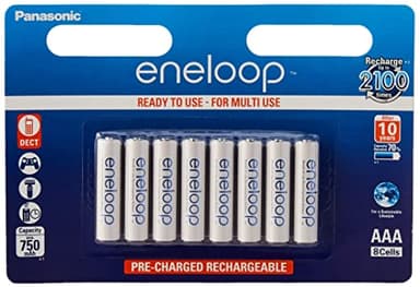 Panasonic eneloop, pile Ni-MH prête à l'emploi, AAA Micro, pack de 8, min. 750 mAh, 2100 cycles de charge, aux performances élevées et avec une faible autodécharge, pile rechargeable