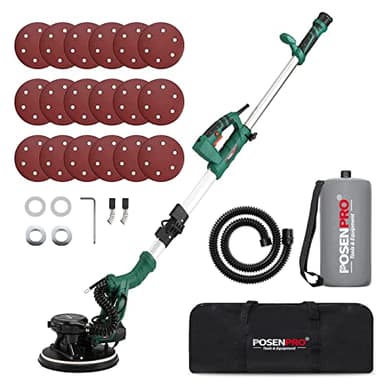 POSENPRO Ponceuse Girafe 810W, Ø 215 mm Ponceuse Mur et Plafond avec Système d'Aspiration Automatique, 5 Vitesses Variables Lumières LED Manche Télescopique 18 Disques Abrasifs