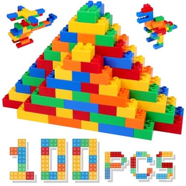 HIUME Blocs de Construction – 100 Pièces – Compatible avec Duplo – Grandes Briques en ABS Sécurisé – Jouet Éducatif Enfant 3 4 5 6 Ans – Créativité et Apprentissage – Multicolore 2x2 & 2x4.