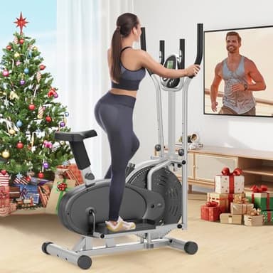 Vélo elliptique, 2 en 1 Crosstrainer & Vélo d'exercice avec Siège, Moniteur LCD, Résistance Réglable, Pédale Antidérapante, Stepper d'exercice Elliptique Machine D'entraînement de Fitness à Domicile