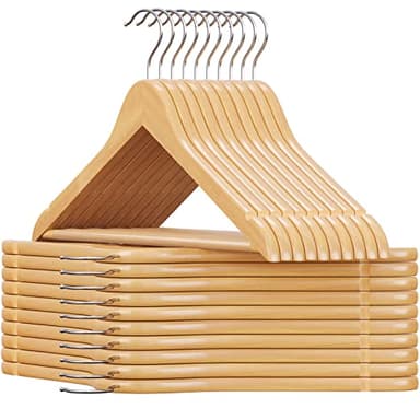 SONGMICS Cintre Bois, Lot de 20, avec Encoches Antiglisse, Barre Antiglisse pour Pantalons, Crochet Pivotant 360°, pour Costumes, Chemises, Manteaux, Couleur Boisée et Argent CRW001-20