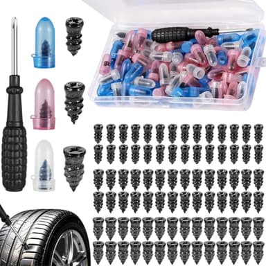 Itharon Meche Pneu Crevaison, Kit Reparation Pneu Voiture, avec 3 Tailles de Bouchons de Réparation, Kit de Réparation de Pneu Professionnel pour Voiture Camionnette et Moto 84PCS