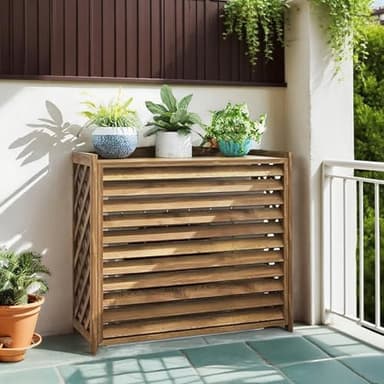 Cache Clim Extérieur Bois Massif Support De Climatiseur En Bois Cache Climatiseur Extérieur Marron Cache Pompe a Chaleur Extérieur Décoratif Clôture Privée Pour Cacher La Climatisatio(86x35x80cm)