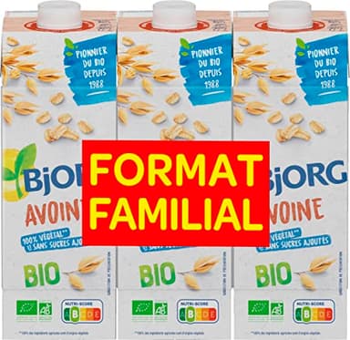 BJORG - Boisson Avoine - Boisson Végétale Bio - Sans Sucres Ajoutés - Pauvre En Matières Grasses - Format Familial - 3 x 1L