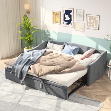 YGHQAP Canapé lit Convertible 90/180 x 200 cm, Canape lit 2 Places gigogne avec sommier à Lattes, Multifonctionnel Cadre de Bed Rembourré 2 Personnes en Velours, sans Matelas (Gris Nouveau)