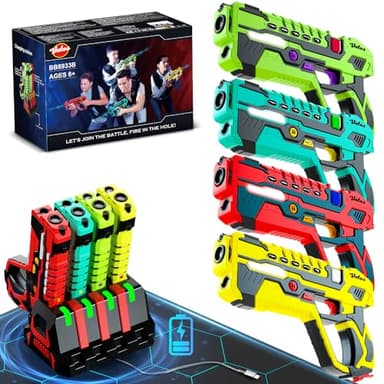 Pistolet Laser tag Rechargeable - VATOS Laser tag 4 Joueurs avec Station de Recharge, Pas Besoin de Gilet, Pistolets Jouet Infrarouge avec Affichage des données pour Enfants, Adolescents et Adultes