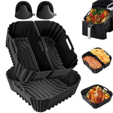 Moule Silicone Air Fryer pour Ninja AF140EU 4,7L Pro Friteuse, 5 Pièces Réutilisable Carré Moule Friteuse pour Ninja AF180EU 6,2L Doublures Silicone pour Foodi Max 2 Compartiments