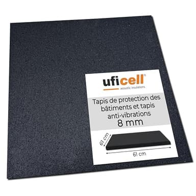 uficell Tapis de protection de bâtiment et tapis anti-vibration pour machine à laver ou sèche-linge 61 x 61 cm – 8 mm d'épaisseur, isolation acoustique de qualité supérieure