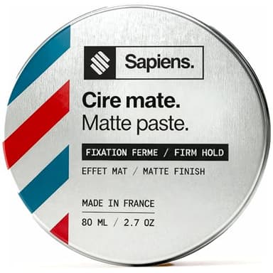 Sapiens Cire Cheveux Homme 80 ml - Cire Coiffante Effet Mat - Tenue longue Durée - Fabriquée en France - Produit Coiffant de Qualité Professionnelle - Parfum Mentholé