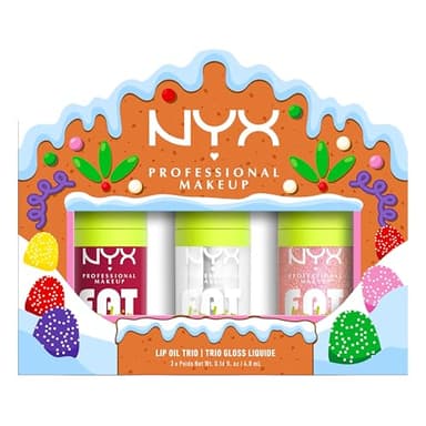 NYX Professional Makeup - Coffret Noël & fin d'année - Trio Gloss Huiles à Lèvres - Haute brillance - Hydratation 12H - Fat Oil - Teintes : My Main, Newsfeed, Holi-Bae
