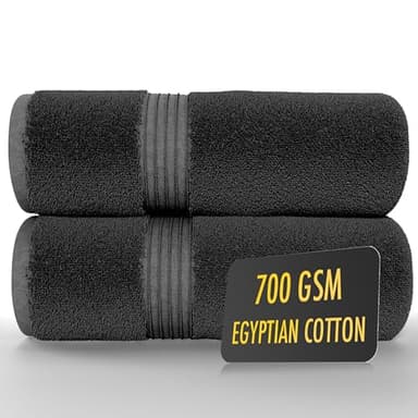 ALSAP Ensemble de serviettes de bain en charbon de 2 pièces (130x70cm) – Serviettes de bain en coton égyptien super absorbantes 700 g/m² – Serviettes de bain de qualité hôtelière à séchage rapide pour