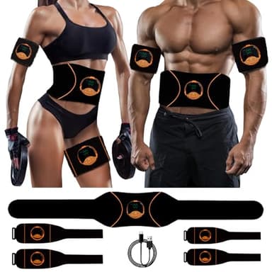 Ceinture Electrostimulation Abdominale, Electrostimulateur Musculaire, Ceinture Abdominale EMS Appareil Pas Besoin de Feuilles de Gel USB Charge Femme Homme Entraînement pour Abdomen/Bras/Jambes 5 Pcs