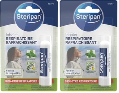 Steripan - Inhaler Respiratoire Rafraichissant - Facilite la Respiration - À l'Huile Essentielle d'Eucalyptus - Au Menthol (Lot de 2)