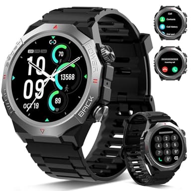 Militaire Montre Connectée Homme Femme avec Appel Bluetooth, 1.39" HD Smartwatch Motre Sport avec 110+ Modes Sportifs, Podometre Cardiofrequencemetre Sommeil, Etanche IP68 pour Android/iOS, Noir
