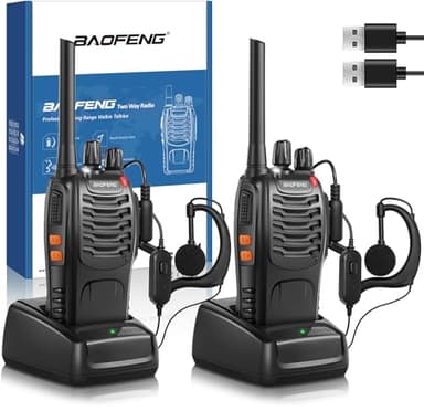 Talkie walkie Longue portée 【Version Mise à Niveau du 888S】 Walkie Talkies Vox Rechargeable Pmr 446 MHz 16 Canaux, avec des écouteurs Originaux Construit en Torche LED (Noir, 2 Pièces)