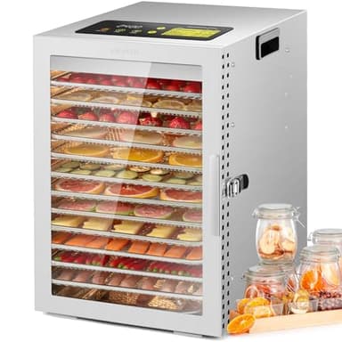 Kwasyo Deshydrateur Alimentaire avec 12 Plateaux Inox, Séchage efficace à 360 ° double ventilateur, Desydratateur Minuterie 24H et contrôle de température de 30 à 90 ℃, Protection contre la surchauffe