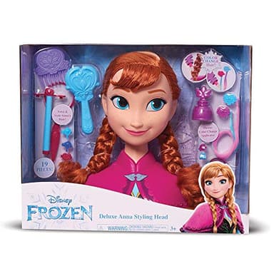 La Reine des Neiges - Anna, Tête à Coiffer Deluxe, 19 Accessoires de Coiffure inclus, Change la Couleur des Cheveux, Jouet pour Enfants dès 3 Ans, FRN80