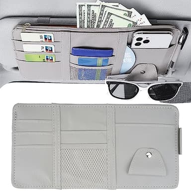 Organisateur de pare-soleil de voiture, intérieur en cuir, 31 x 15,5 cm, organiseur pour lunettes de soleil, porte-cartes, sac de rangement