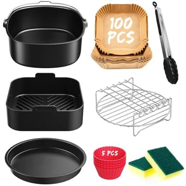22CM Accessoires Air Fryer pour Philips 2000 Série 6,2L NA230, 7,2L, Ninja MAX PRO 6,2L AF180EU, Cosori Turbo Blaze 5,5L 6L 6,2L, 8PCS Réutilisable Silicone Moule Air Fryer Accessoires, sans BPA